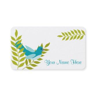 Happy Little Blue Bird & Green Leaves Calling Card
