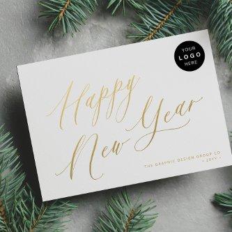 Happy New Year 2025 gold script business LOGO Holiday Card
