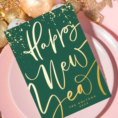 HAPPY NEW YEAR 2025 IN HANDWRITTEN Gold Foil Holiday Card