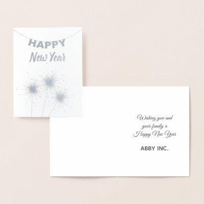 Happy New Year Sparkler Corporate Silver Foil Card