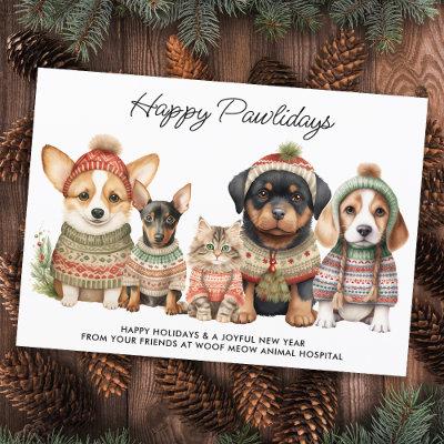 Happy Pawlidays Christmas Dog Cat Pet Business Holiday Card