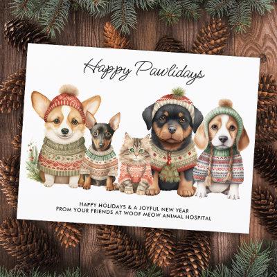 Happy Pawlidays Christmas Dog Cat Pet Business Holiday Postcard