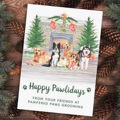 Happy Pawlidays Dog Lover Pet Business Christmas Holiday Card