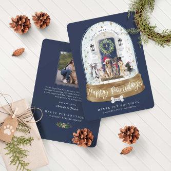 Happy Pawlidays Dogs Pet Care Business Blue Door Holiday Card
