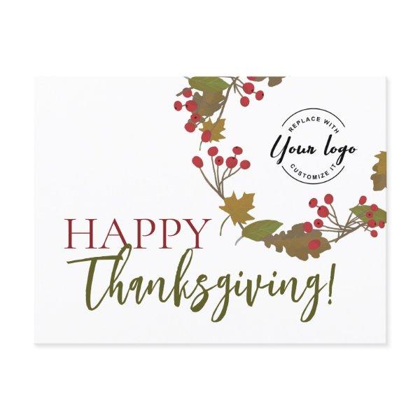 Happy Thanksgiving Custom logo Fall botanicals Postcard