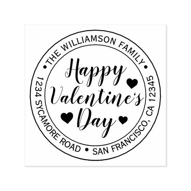 Happy Valentine's Day Round Return Address Self-inking Stamp