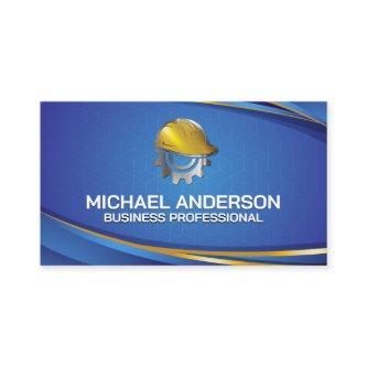 Hard hat Gear Construction Logo | Blue Background
