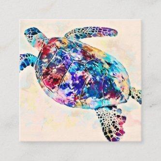 Hawaiian Sea Turtle Watercolor Square