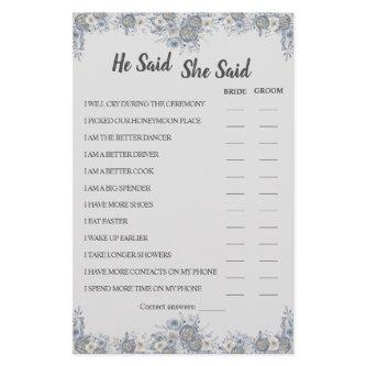 He Said She Said Grey Couple Shower Game Card Flyer