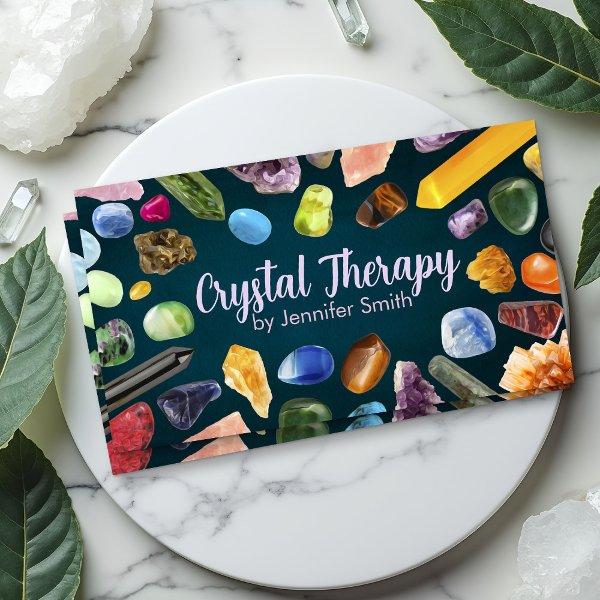 Healing Crystals and Gemstones on Dark Emerald
