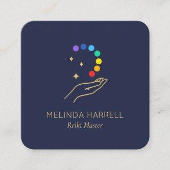 Healing Hand Logo Reiki, Massage Therapy Dark Blue Square