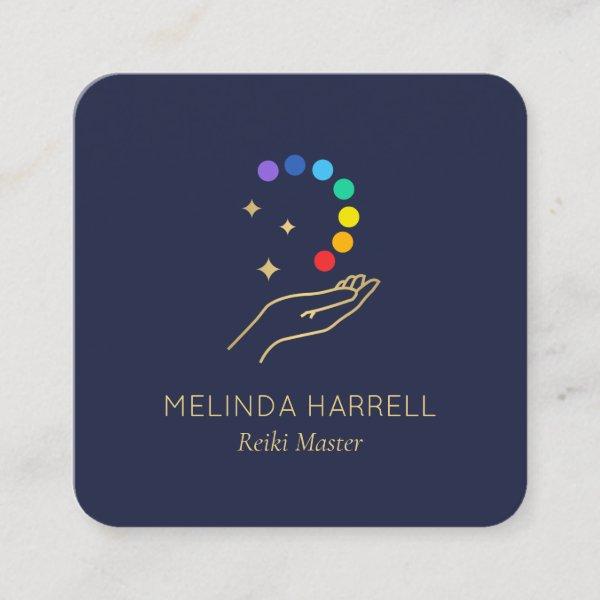 Healing Hand Logo Reiki, Massage Therapy Dark Blue Square