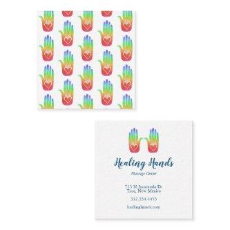 Healing Hands Hearts Hamsa Rainbow Pattern Square