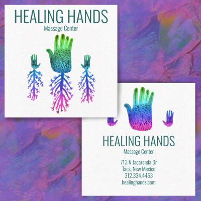 Healing Hands Rainbow Colorful Watercolor Square
