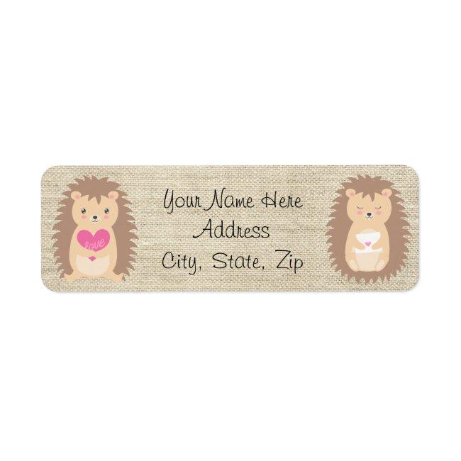 Hedgehog Country Burlap Pattern Return Address Label
