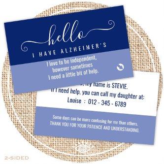 hello alzheimers awareness and emergency contact