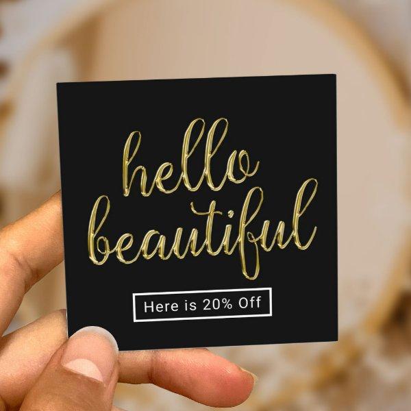 Hello Beautiful 3D Gold Script Salon Referral