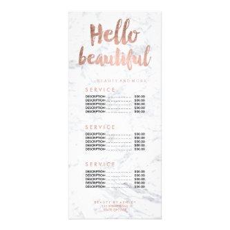 Hello beautiful gold typography marble price list rack card