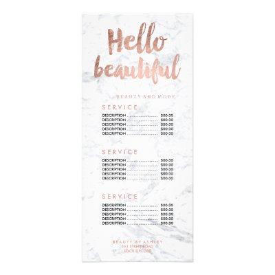 Hello beautiful gold typography marble price list rack card