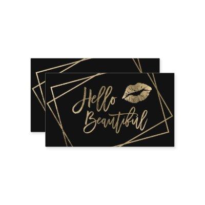 Hello beautiful lips gold script geometric black