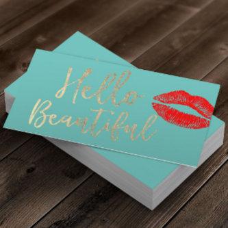 Hello Beautiful Makeup Artist Gold Typography Teal