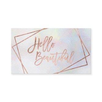 Hello beautiful rose gold script geometric pearl
