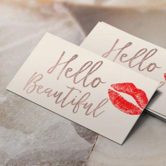 Hello Beautiful Rose Gold Typography Red Lips