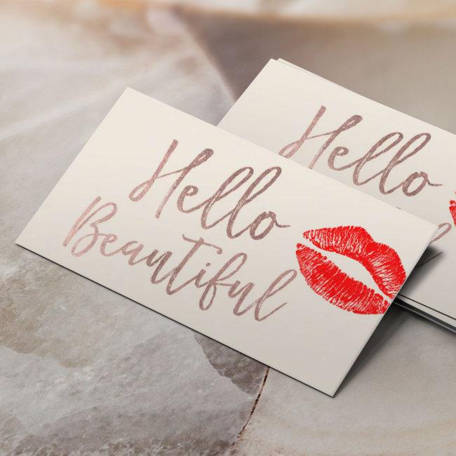 Hello Beautiful Rose Gold Typography Red Lips