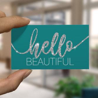 Hello Beautiful Typography Beauty Salon Turquoise
