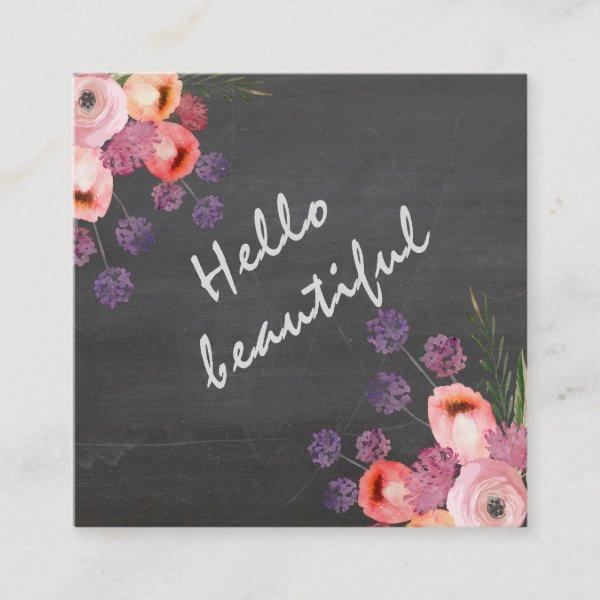 Hello beautiful typography chalkboard boho floral square