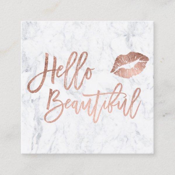 Hello beautiful typography rose gold kiss marble square
