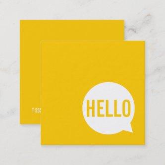 Hello | Casual Modern White & Yellow Speech Bubble Square