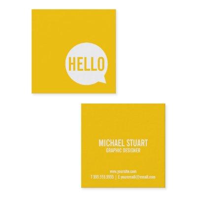 Hello | Casual Modern White & Yellow Speech Bubble Square