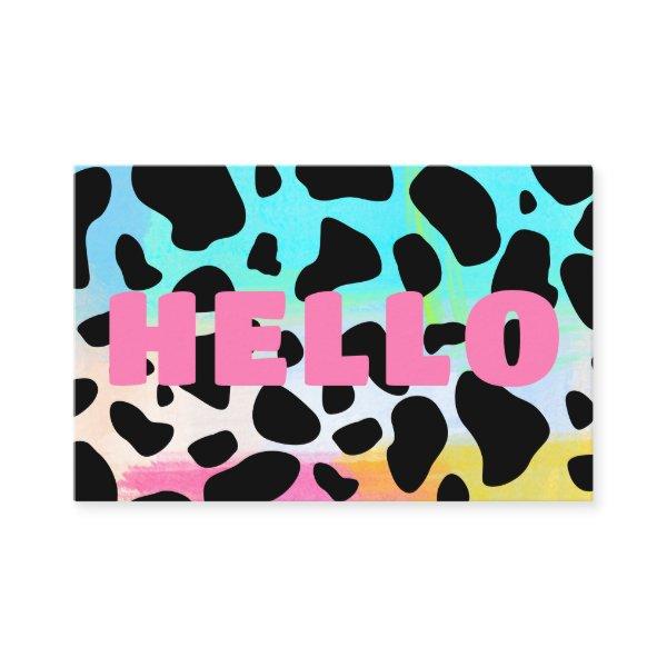 Hello Cow Print Black Pink Aqua Yellow Abstract