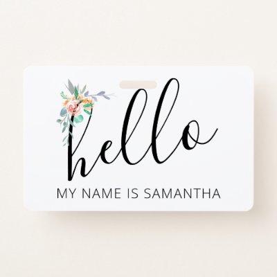 Hello Custom Name Floral Edge Badge