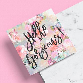 Hello Gorgeous typography floral watercolor Square