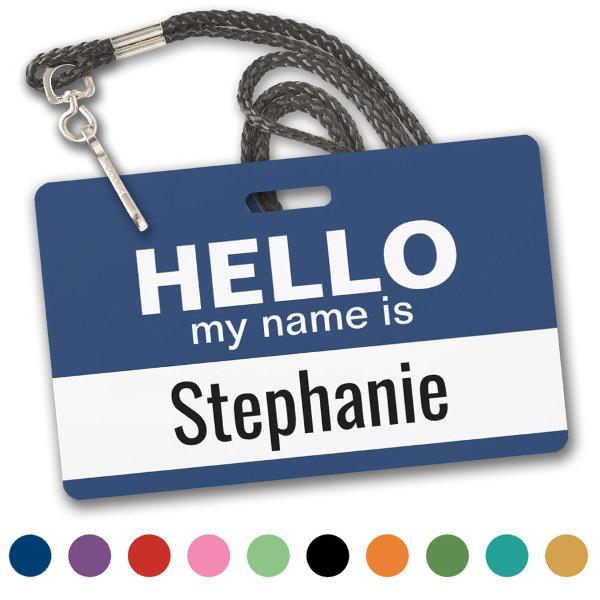 Hello my name is - classic blue and white badge