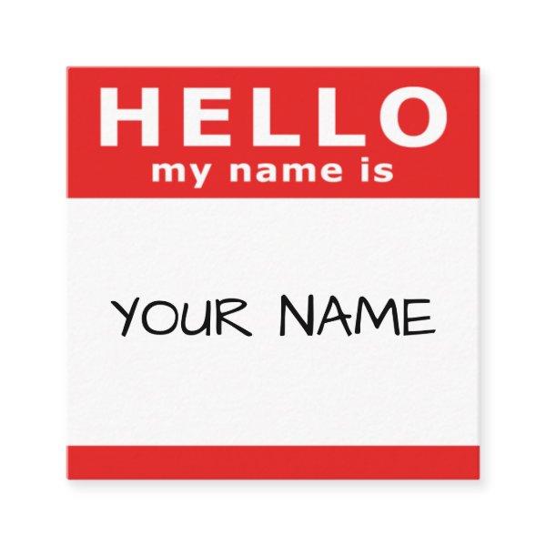 hello my name is in red square square