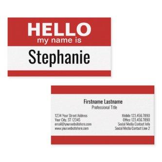 Hello my name is - red - Business Contact Info