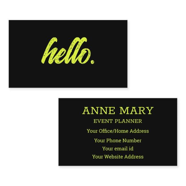 Hello Neon Chartreuse Yellow Black Typography