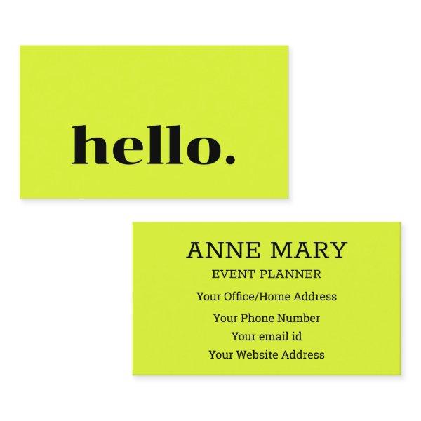 Hello Neon Chartreuse Yellow Typography Colorful