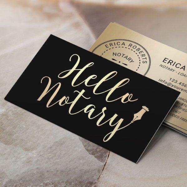 Hello Notary Loan Signing Agent Elegant Black Gold
