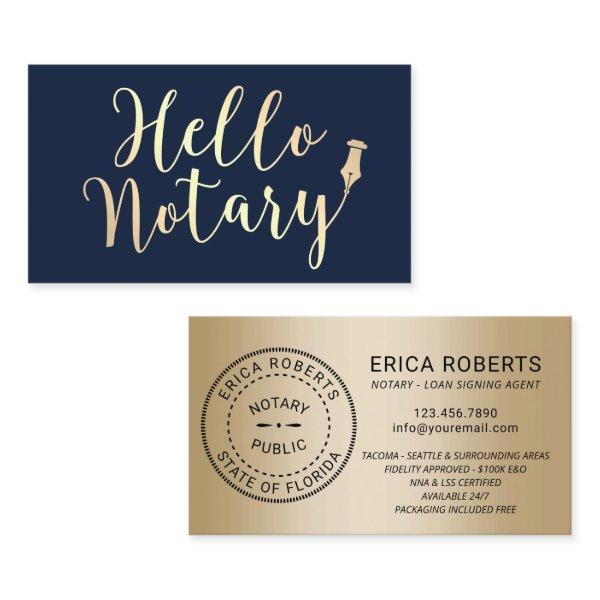Hello Notary Loan Signing Agent Elegant Navy Gold