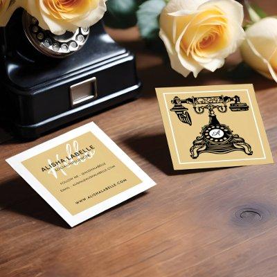 Hello | Yellow Gold Vintage Antique Phone Monogram Square