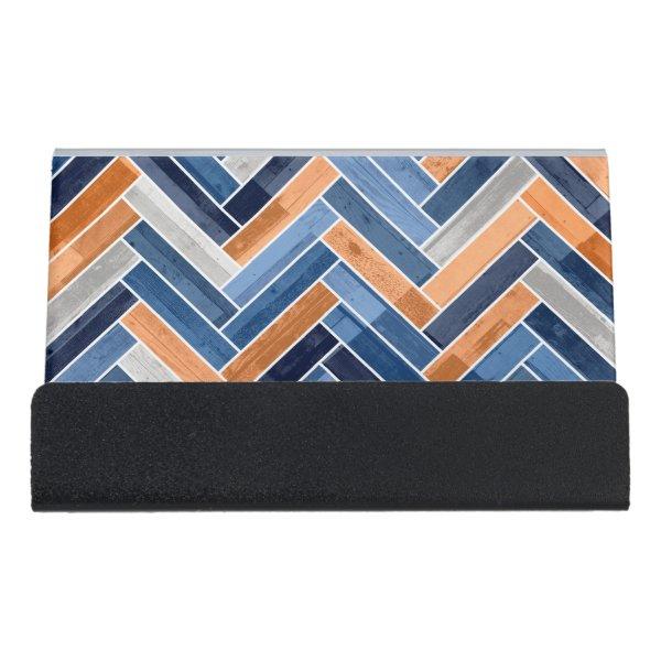 Herringbone Pattern in Navy Blue and Orange Desk  Holder