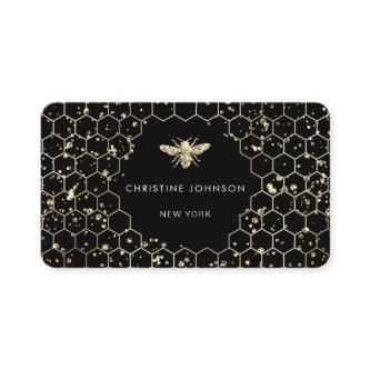 hexagons faux glitter bee on black