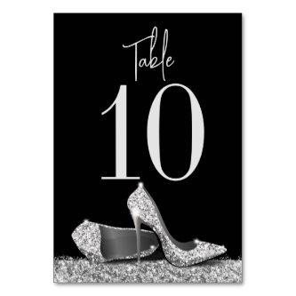 High Heel Shoes Elegant Modern Silver Black Table Number