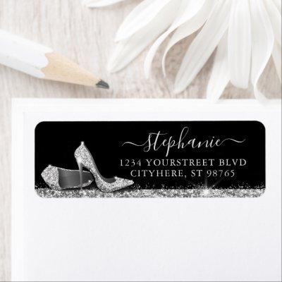 High Heel Shoes Silver Glam Return Address Label