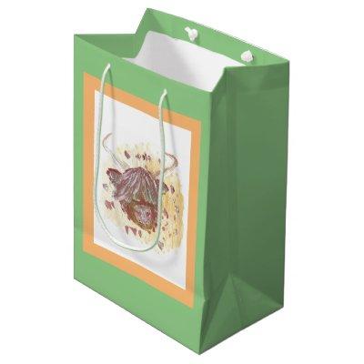 Highland Cow Yellow Brushes Green  Medium Gift Bag