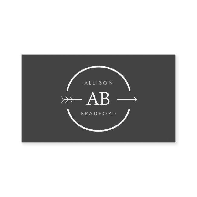 HIP & EDGY MONOGRAM LOGO with ARROW on DARK GRAY